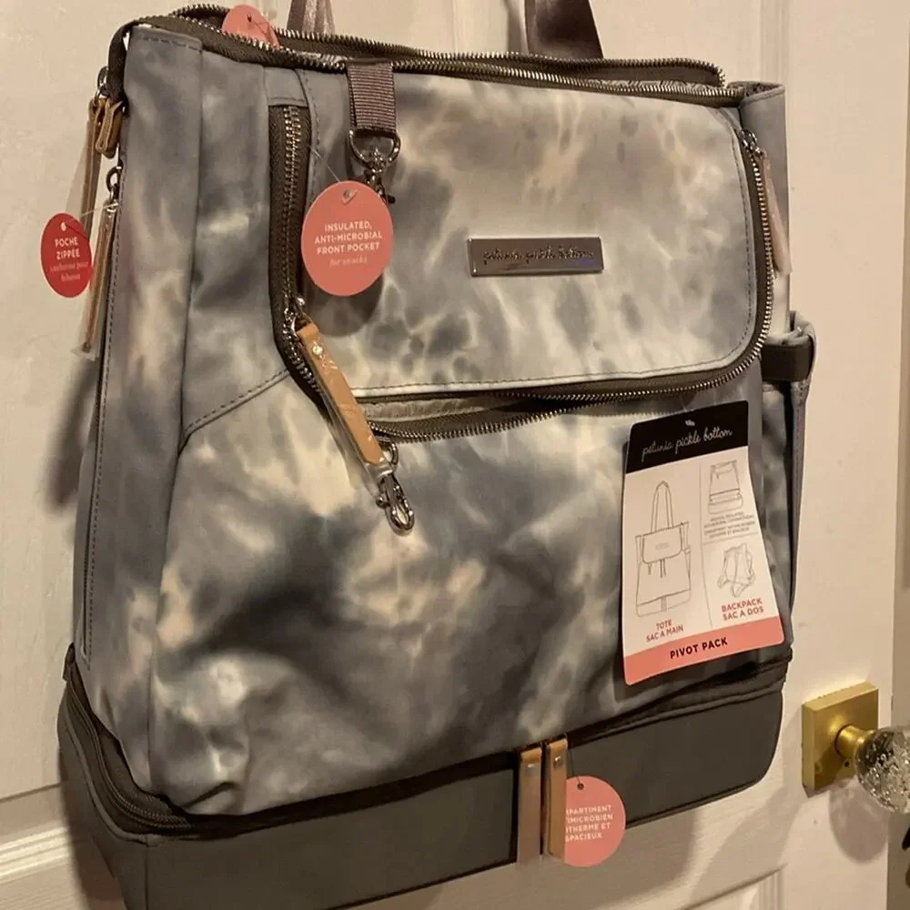 BNWT PETUNIA PICKLE BOTTOM Marble Gray Tote Backpack Diaper Bag